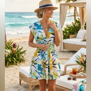 Cynthia Rowley Mini Dress Blue Yellow Floral Women's M